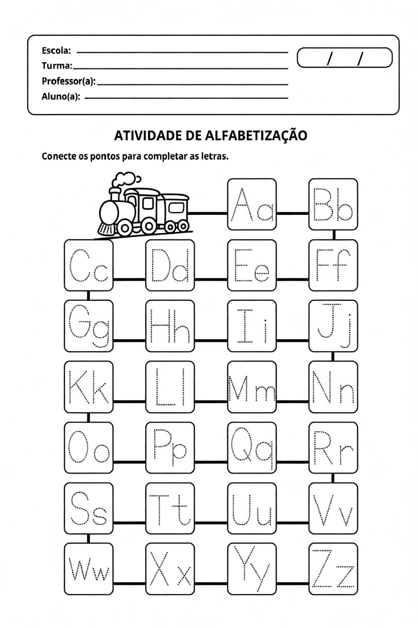Atividade de Conectar Pontos do Alfabeto para Imprimir