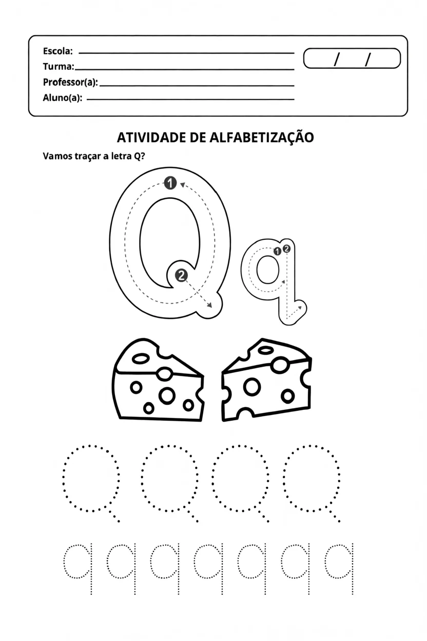 Atividade de Alfabetizau00e7u00e3o com a Letra Q para Imprimir