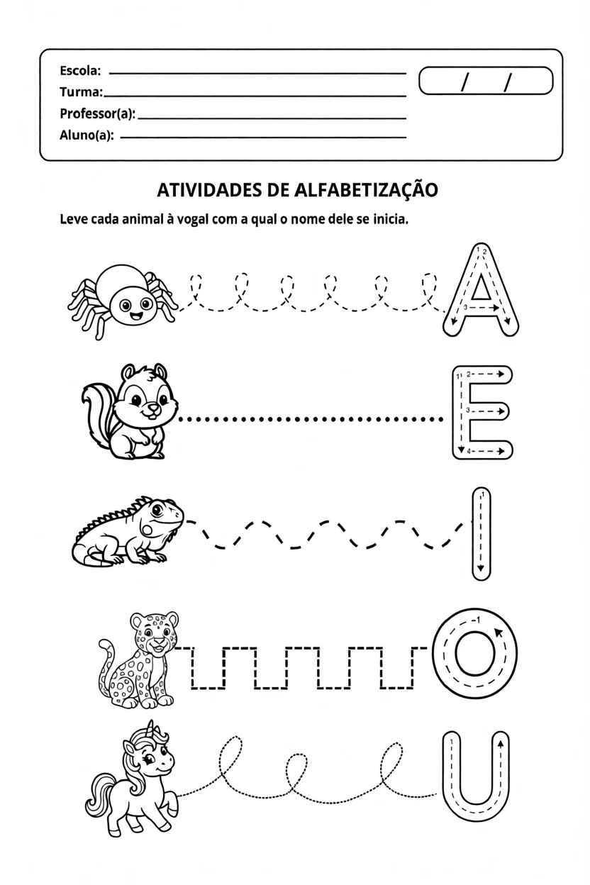 Atividades de Alfabetizau00e7u00e3o com Vogais para Imprimir