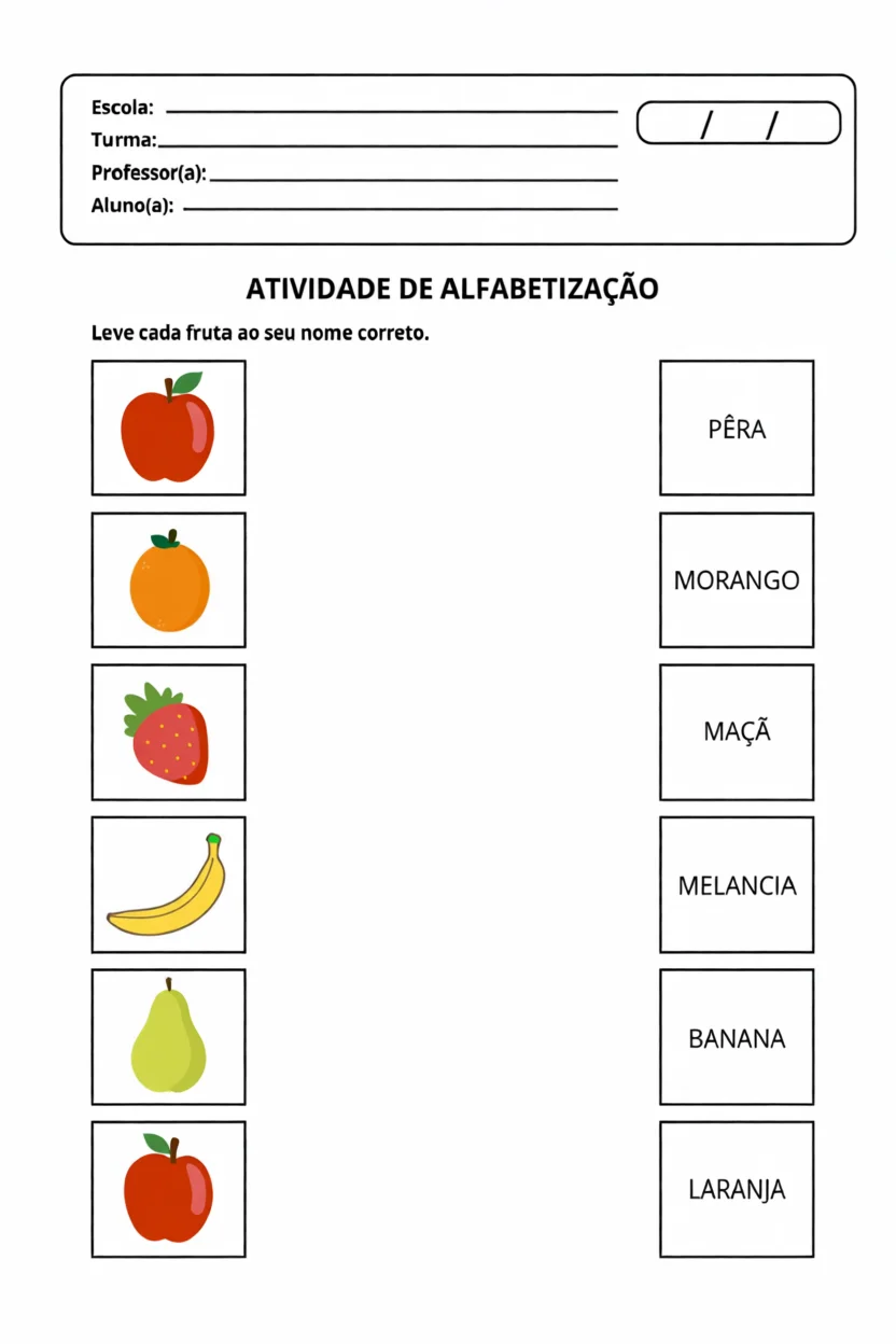 Atividade de Alfabetizau00e7u00e3o com Frutas para Imprimir