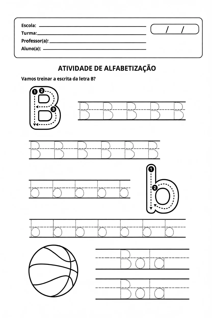 Atividade de Alfabetizau00e7u00e3o com Letra B para Imprimir