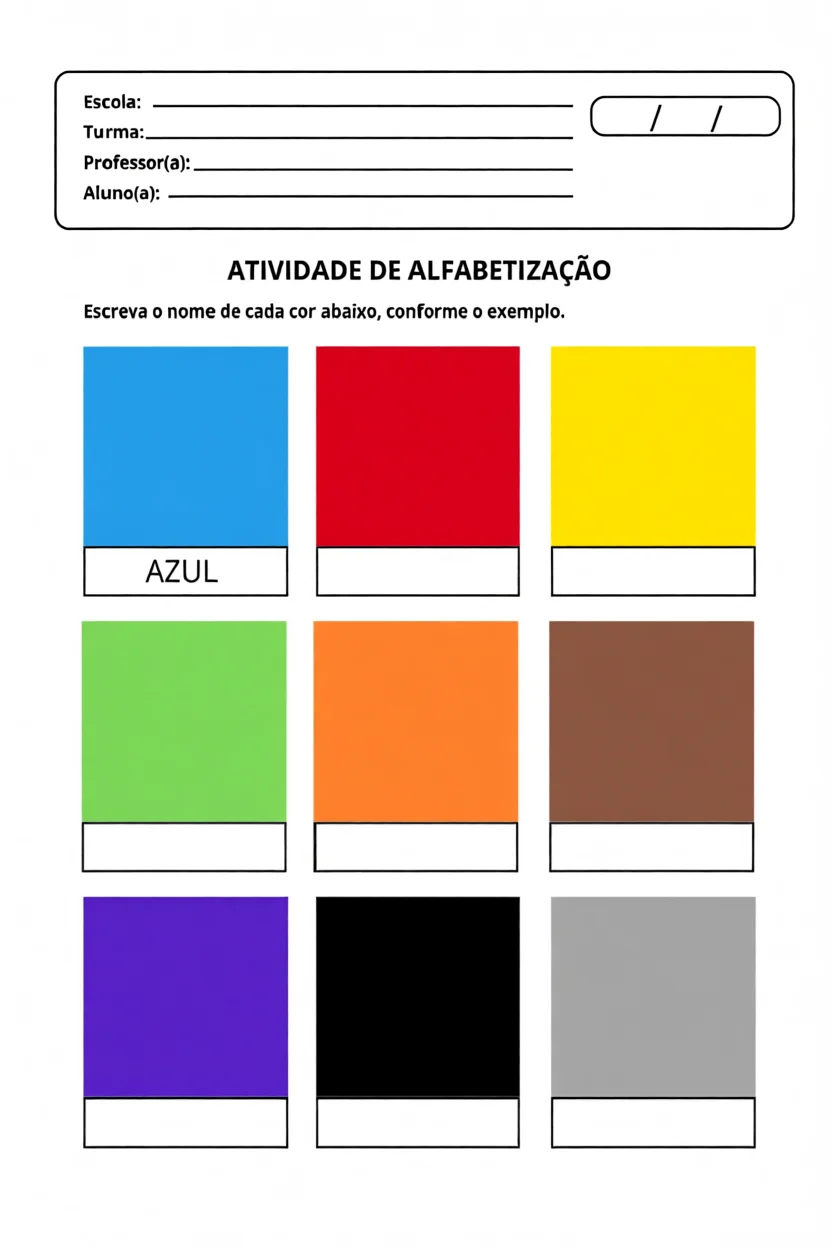 Atividade de Alfabetizau00e7u00e3o com Cores para Imprimir