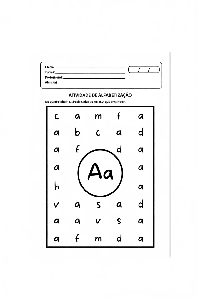 Atividade de Alfabetizau00e7u00e3o: Encontrar Letras A