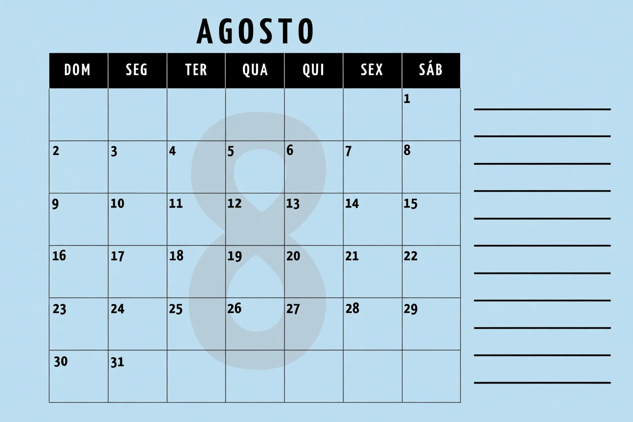 Calendu00e1rio de Agosto 2026 Para Imprimir