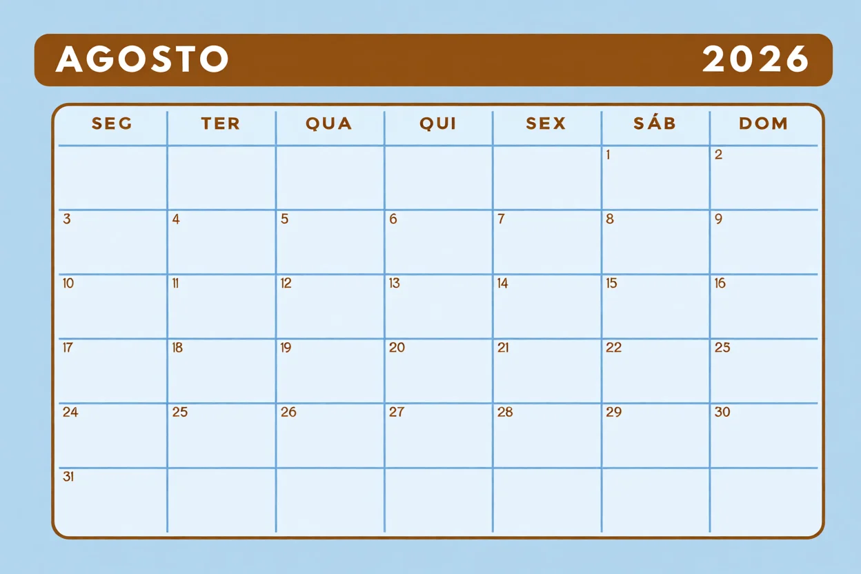 Calendu00e1rio de Agosto 2026 Para Imprimir