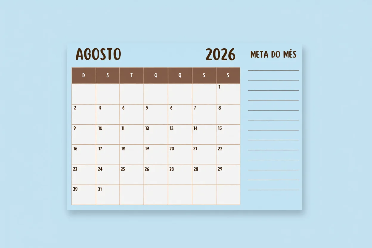 Calendu00e1rio de Agosto 2026 para Imprimir e Preencher