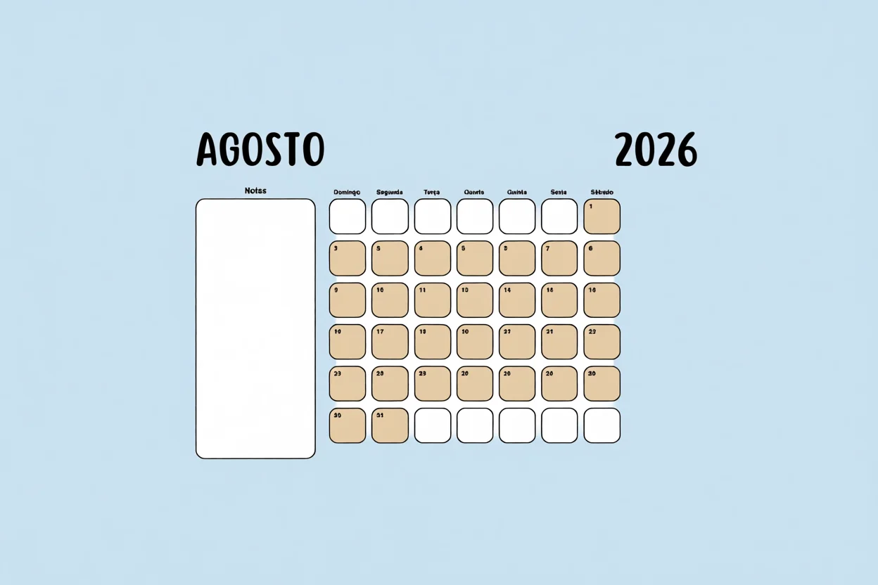 Calendu00e1rio de Agosto 2026 Para Imprimir