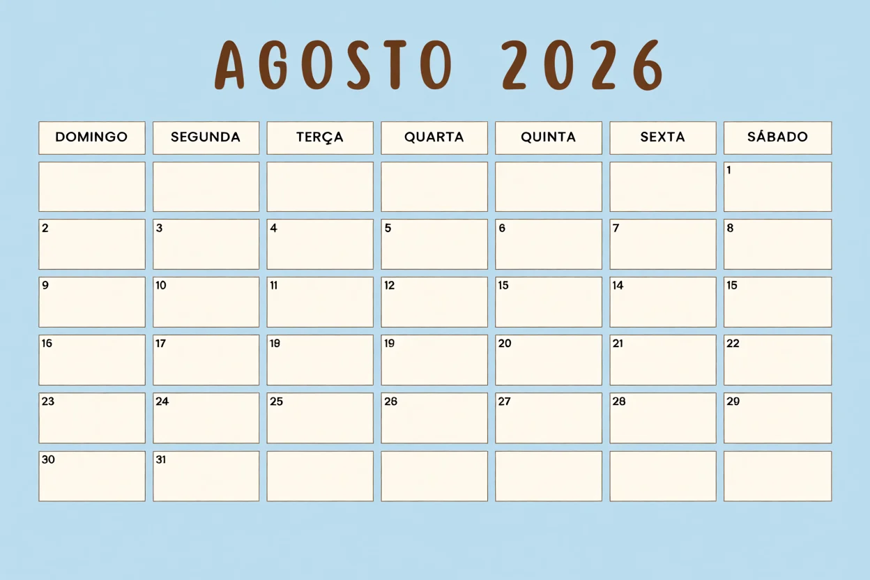 Calendu00e1rio de Agosto 2026 para Imprimir com Espau00e7o para Anotau00e7u00f5es
