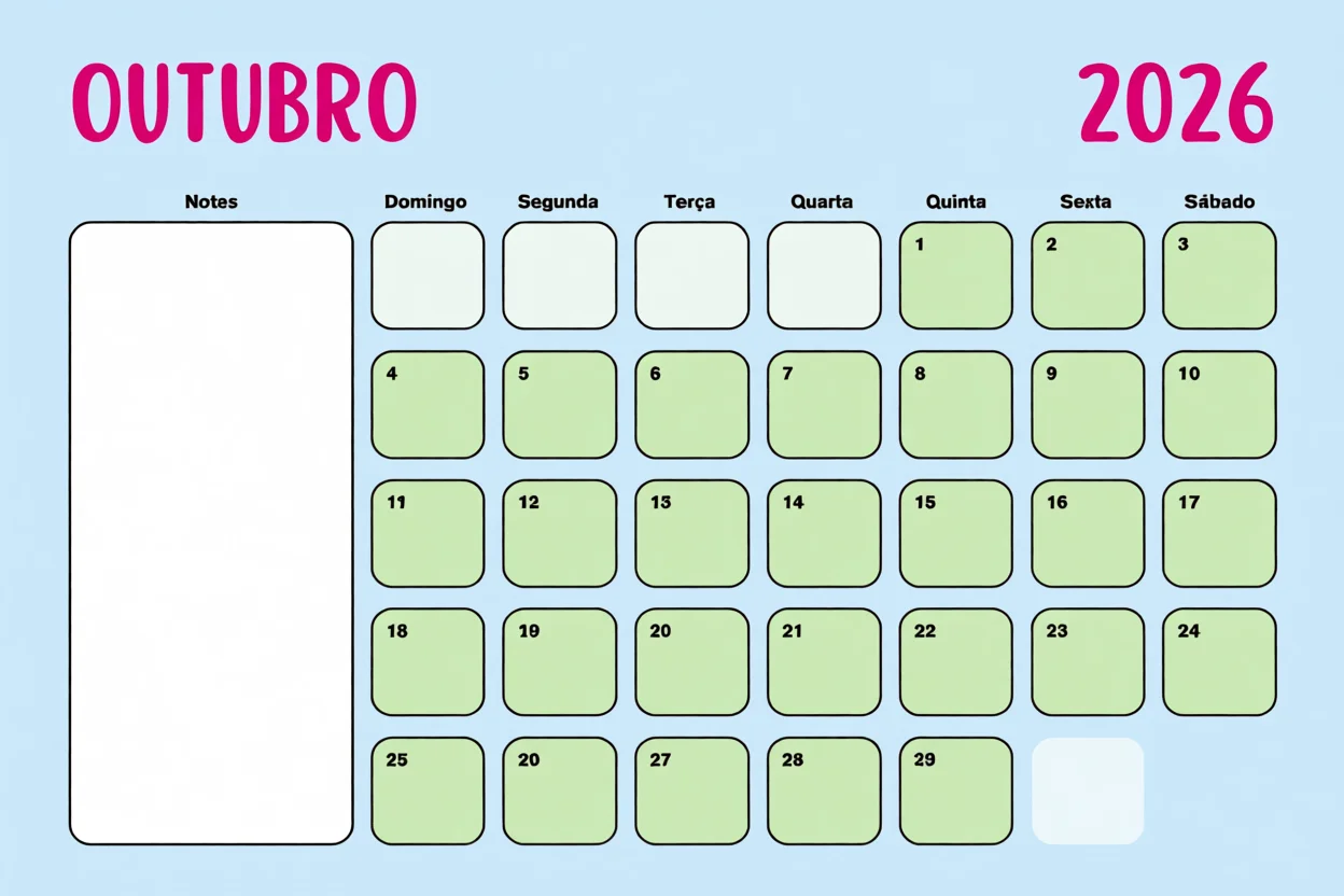 Calendu00e1rio de Outubro 2026 Para Imprimir