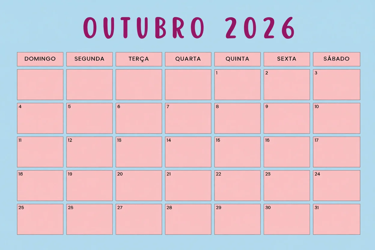 Calendu00e1rio de Outubro 2026 Para Imprimir