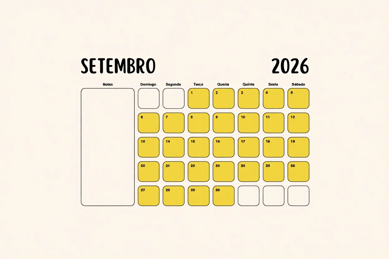 Calendu00e1rio de Setembro 2026 Para Imprimir