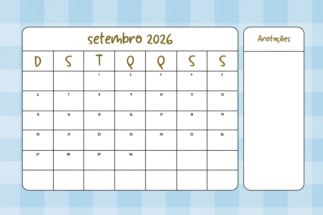 Calendu00e1rio de Setembro 2026 Para Imprimir