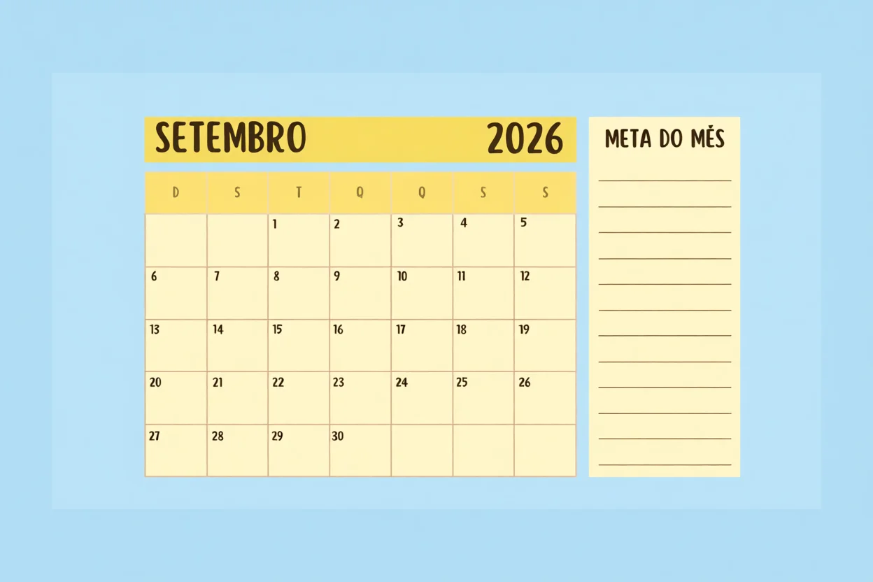 Calendu00e1rio de Setembro 2026 para Imprimir com Metas