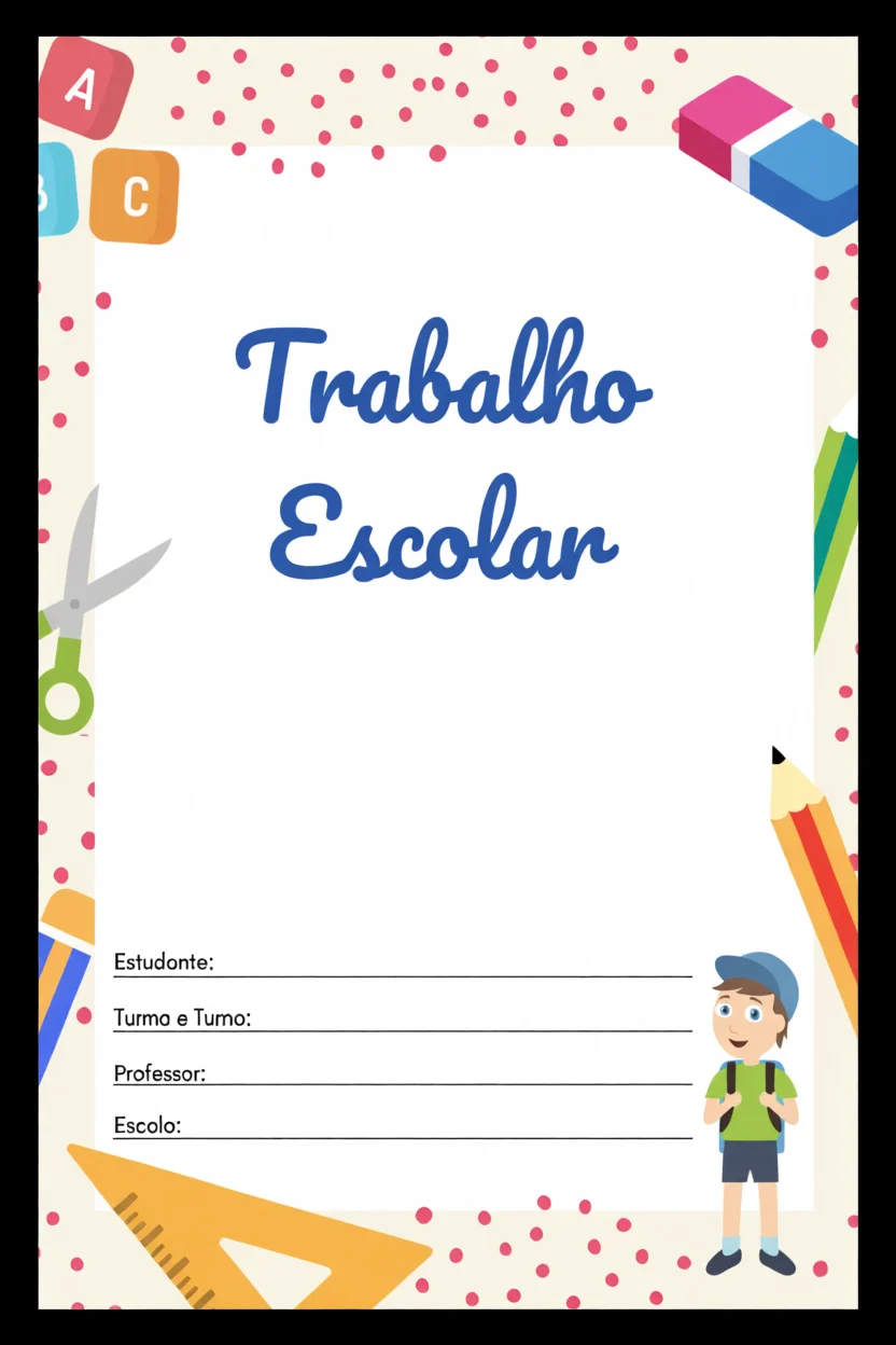 Capa de Trabalho Escolar Para Imprimir com Desenhos Coloridos