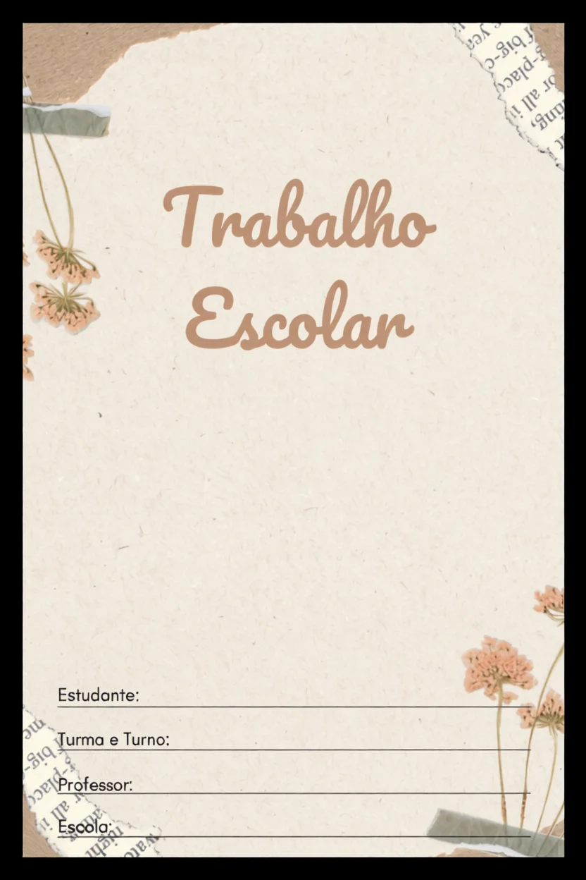 Capa de Trabalho Escolar Para Imprimir com Flores Secas