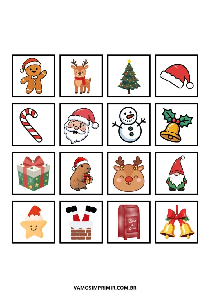 Cartela de Bingo Para Imprimir com Temas Natalinos