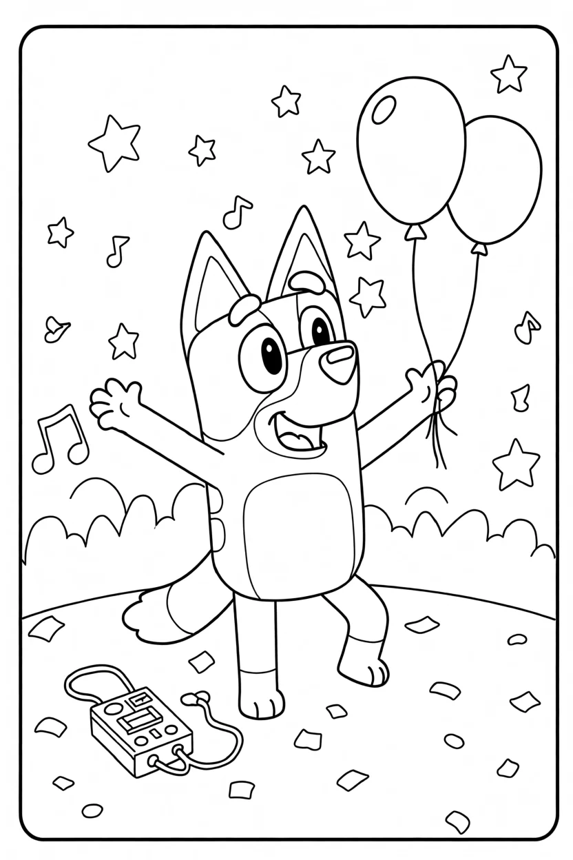 Desenho de Bluey com Balu00f5es Para Imprimir e Colorir