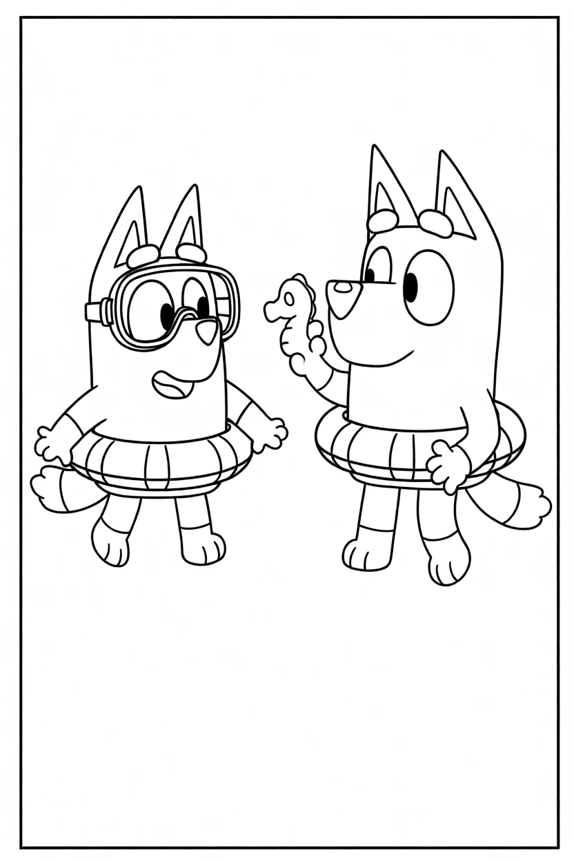 Desenho da Bluey com Bingo Para Imprimir e Colorir