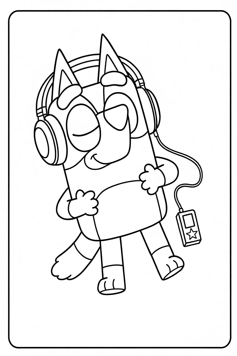 Desenho da Bluey com Fones Para Imprimir e Colorir