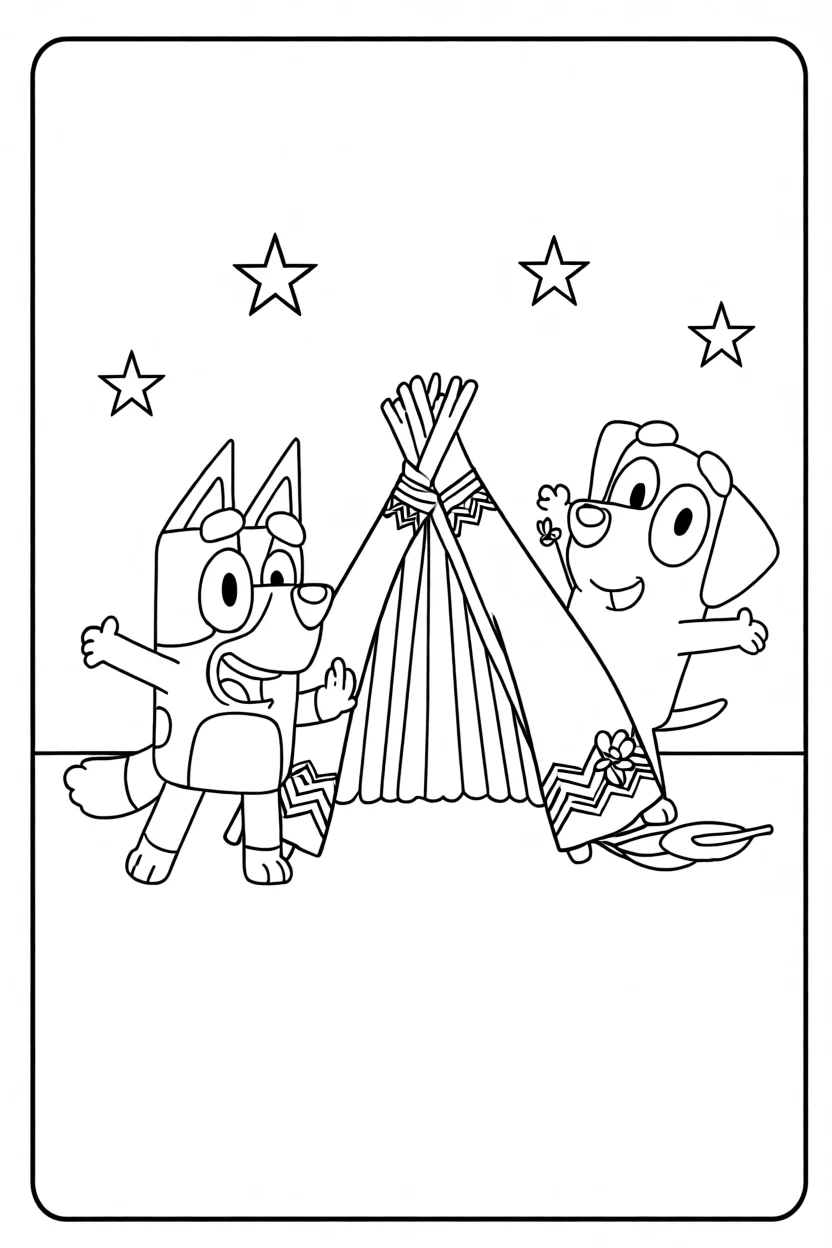 Desenho da Bluey com Bingo Para Imprimir e Colorir