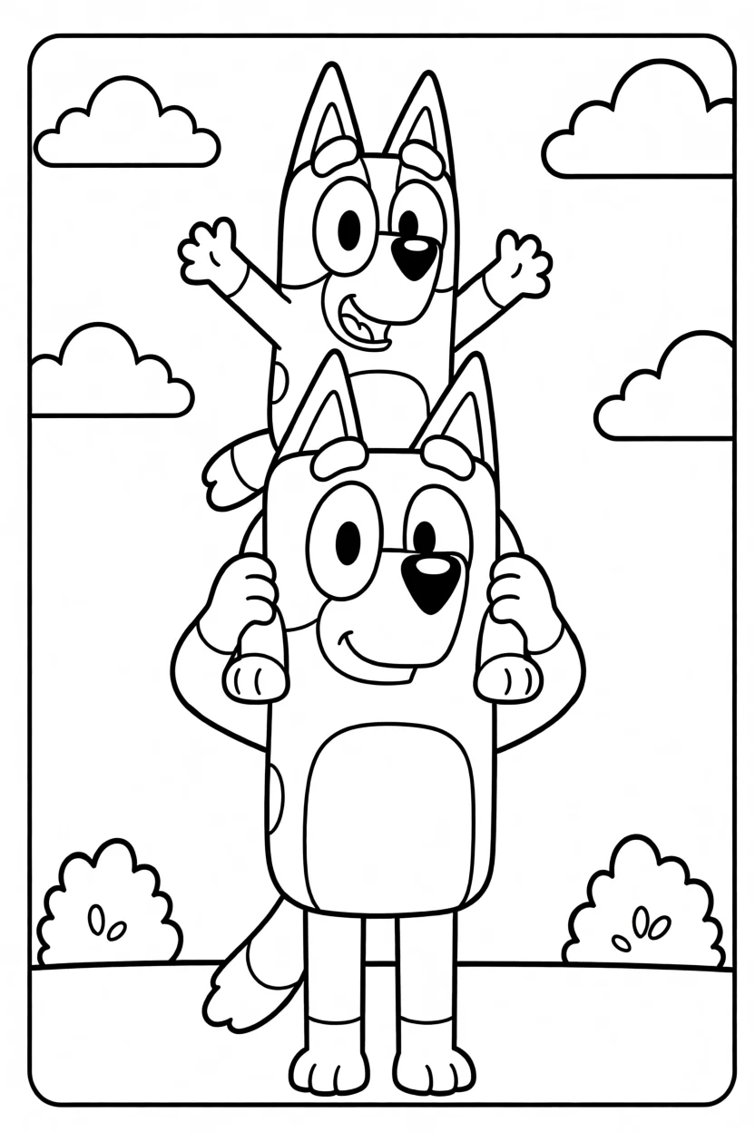 Desenho da Bluey com Bingo Para Imprimir e Colorir