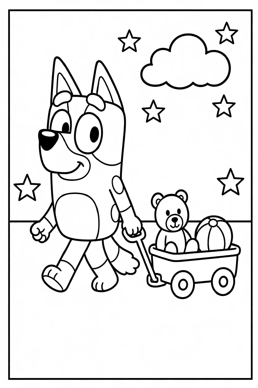 Desenho da Bluey com Carrinho Para Imprimir e Colorir