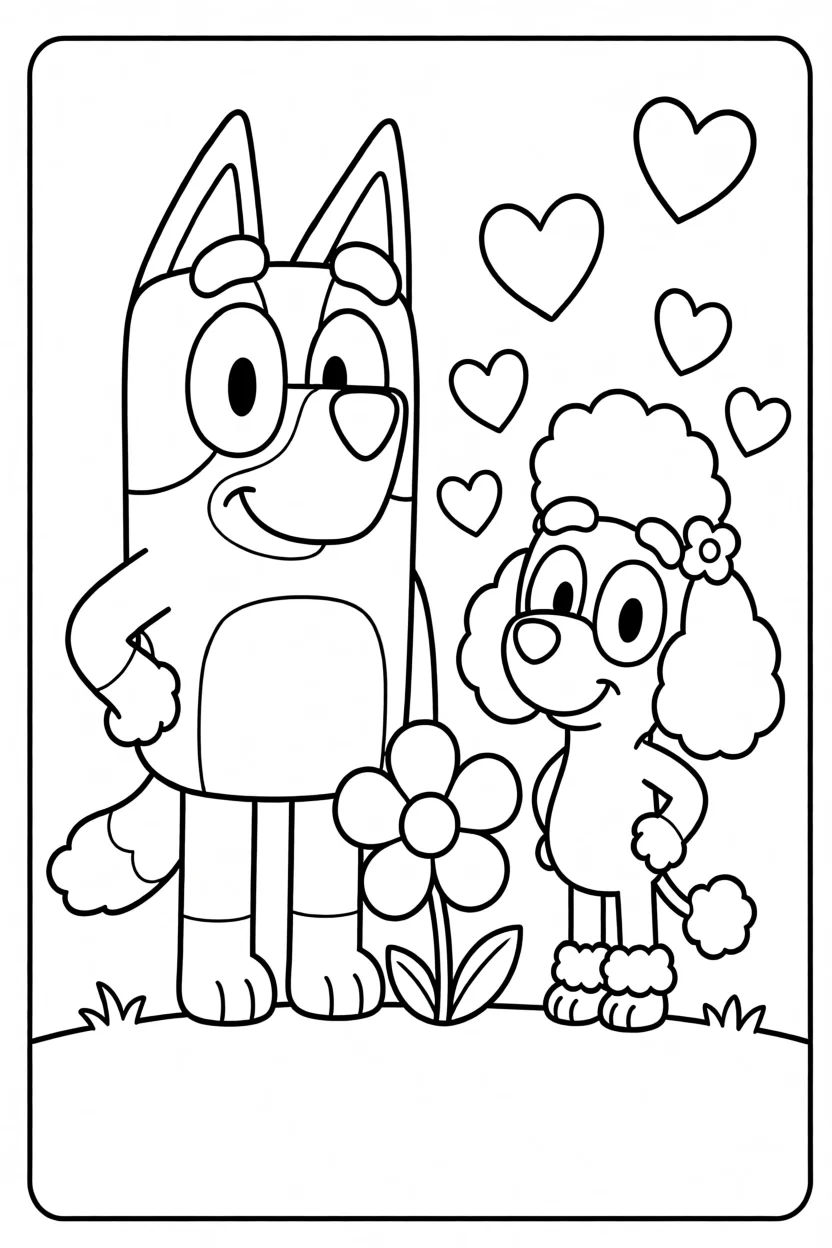 Desenho de Bluey e Bingo Para Imprimir e Colorir