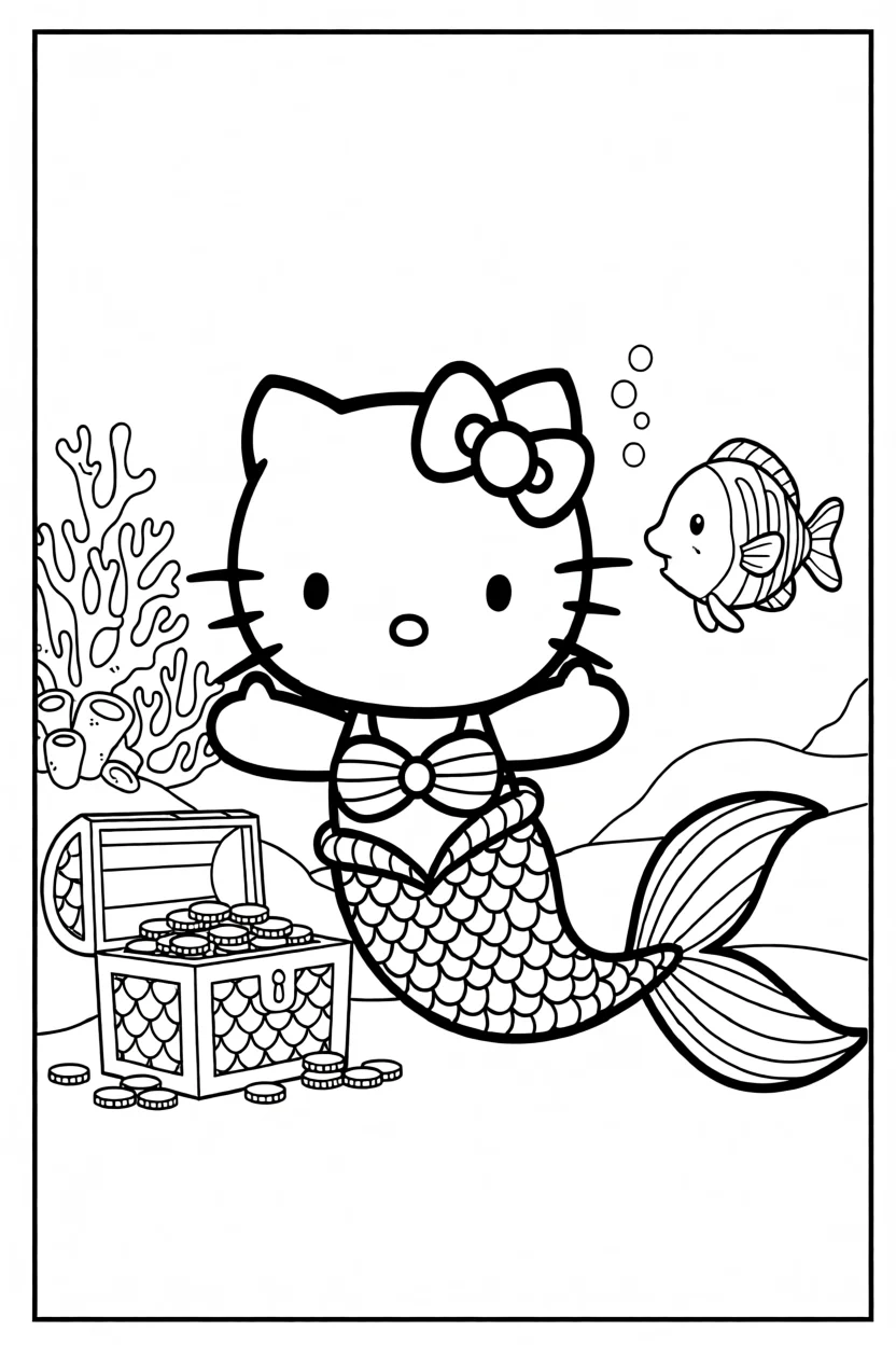 Desenho da Hello Kitty Sereia Para Imprimir e Colorir