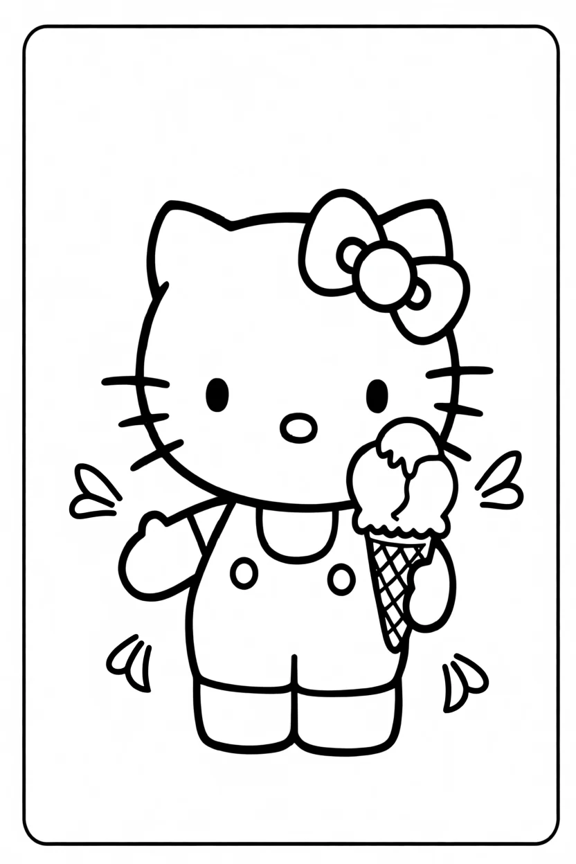 Desenho da Hello Kitty com Sorvete Para Imprimir e Colorir