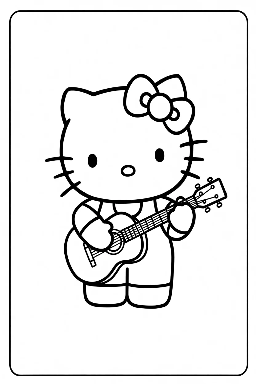 Desenho da Hello Kitty com Violu00e3o Para Imprimir e Colorir