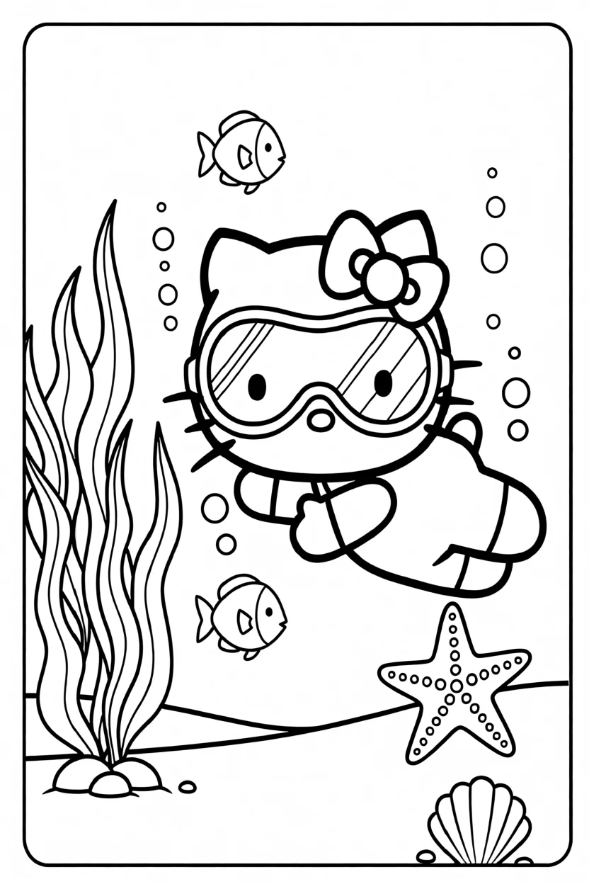 Desenho da Hello Kitty Mergulhadora Para Imprimir e Colorir