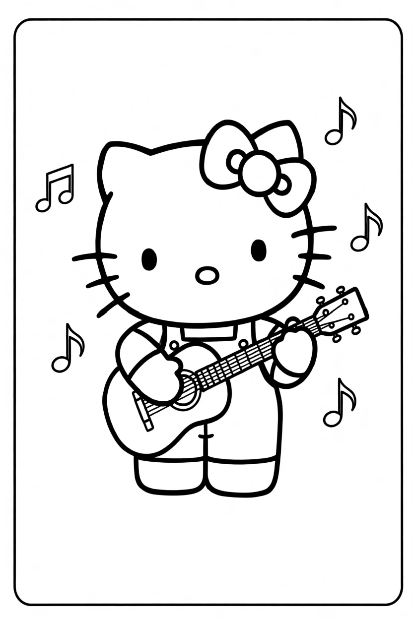 Desenho da Hello Kitty com Violu00e3o Para Imprimir e Colorir
