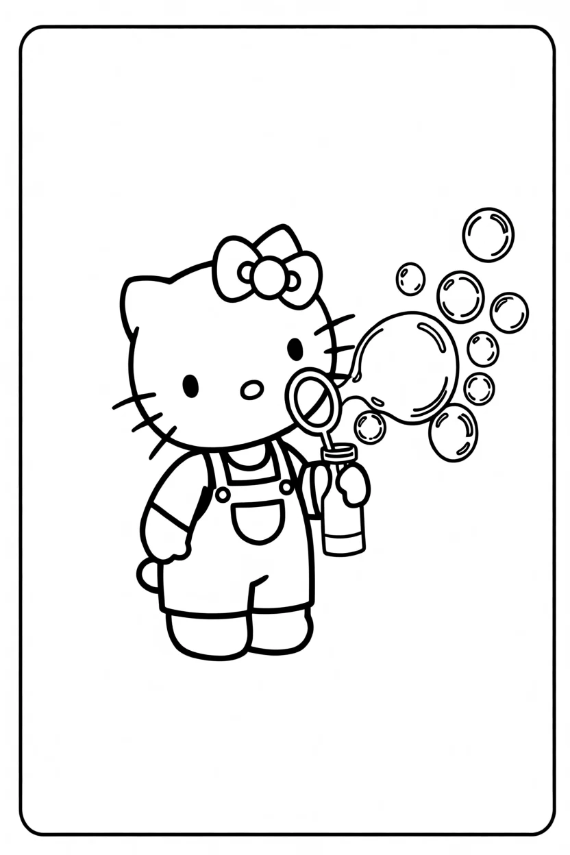 Desenho da Hello Kitty com Bolhas Para Imprimir e Colorir