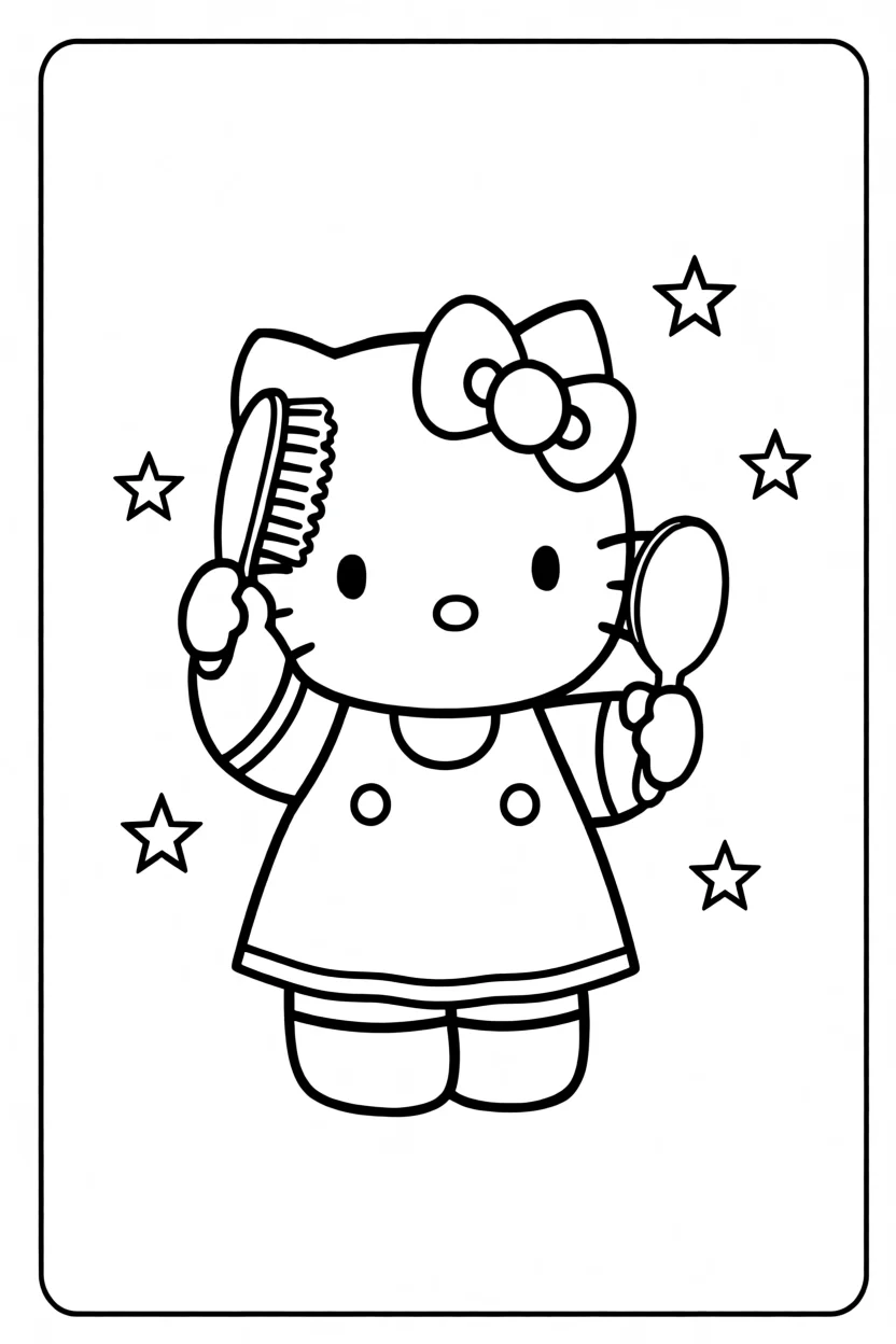 Desenho da Hello Kitty com Pente Para Imprimir e Colorir
