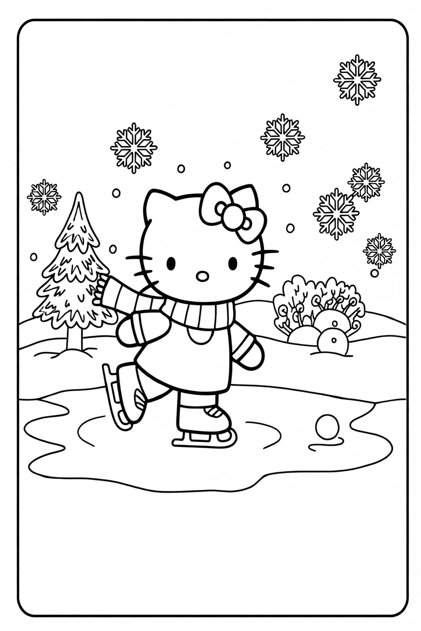 Desenho da Hello Kitty Patinando Para Imprimir e Colorir