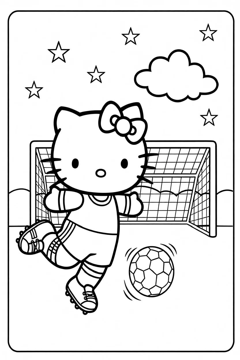Desenho da Hello Kitty Jogando Futebol Para Imprimir e Colorir