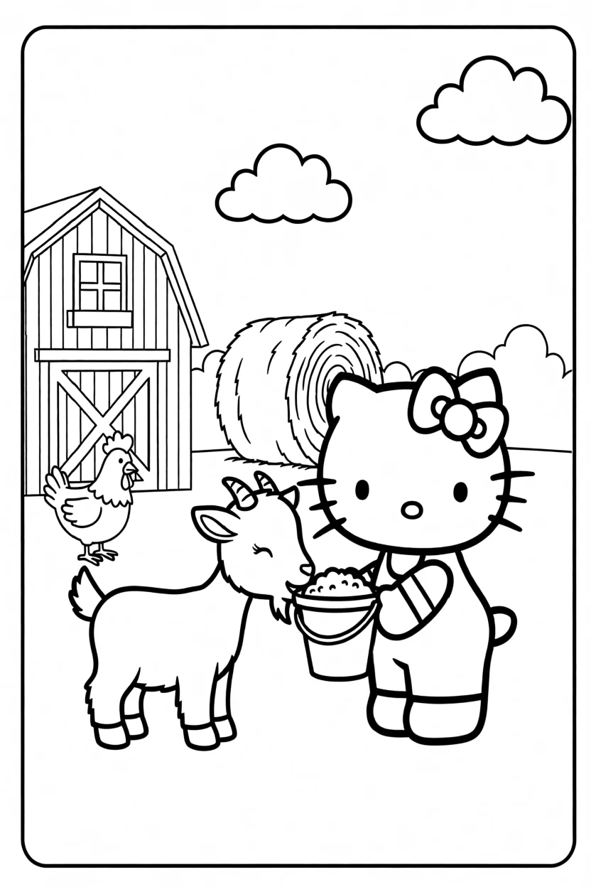 Desenho da Hello Kitty com Cabra Para Imprimir e Colorir