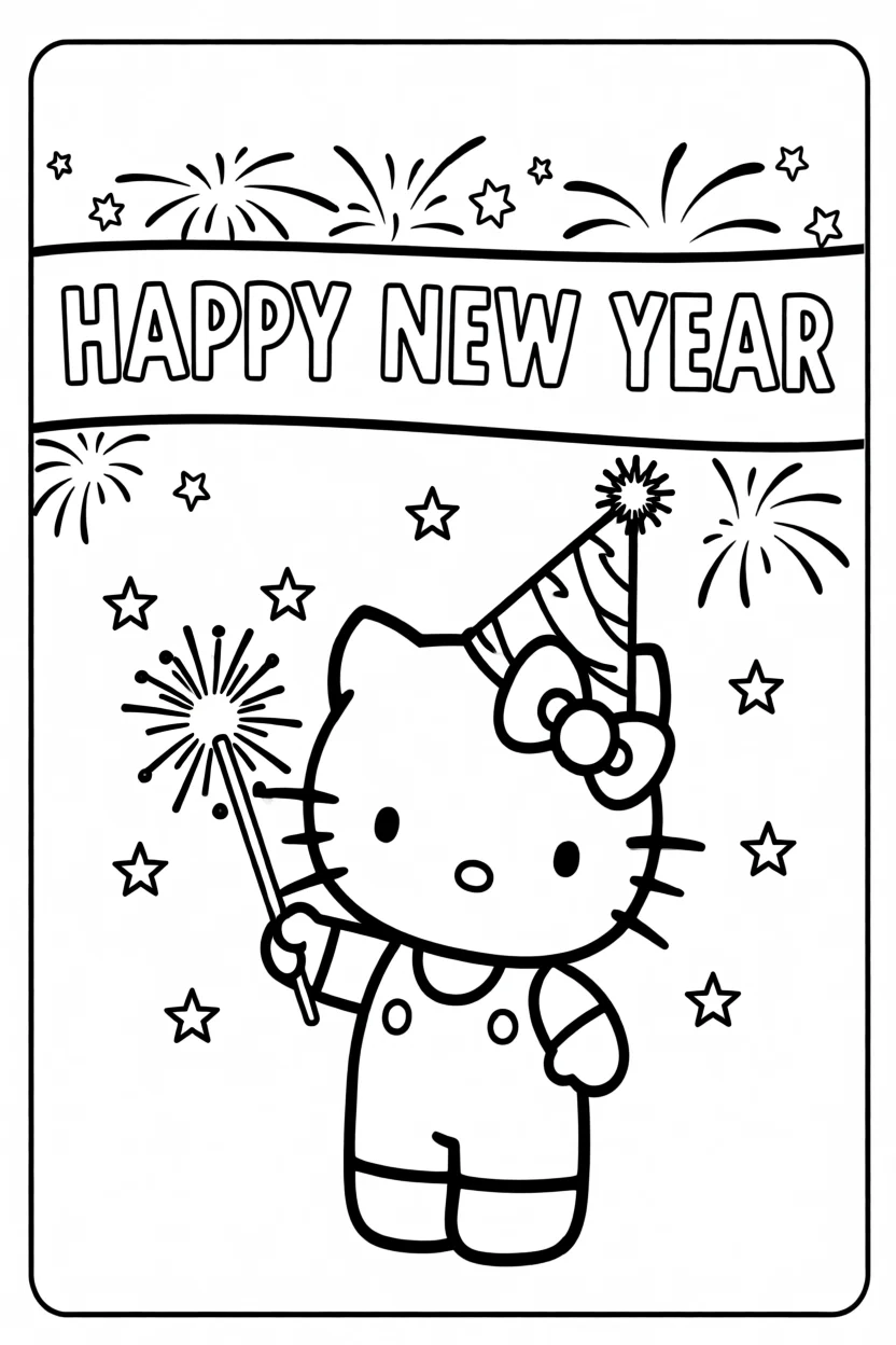 Desenho da Hello Kitty com Vareta Para Imprimir e Colorir