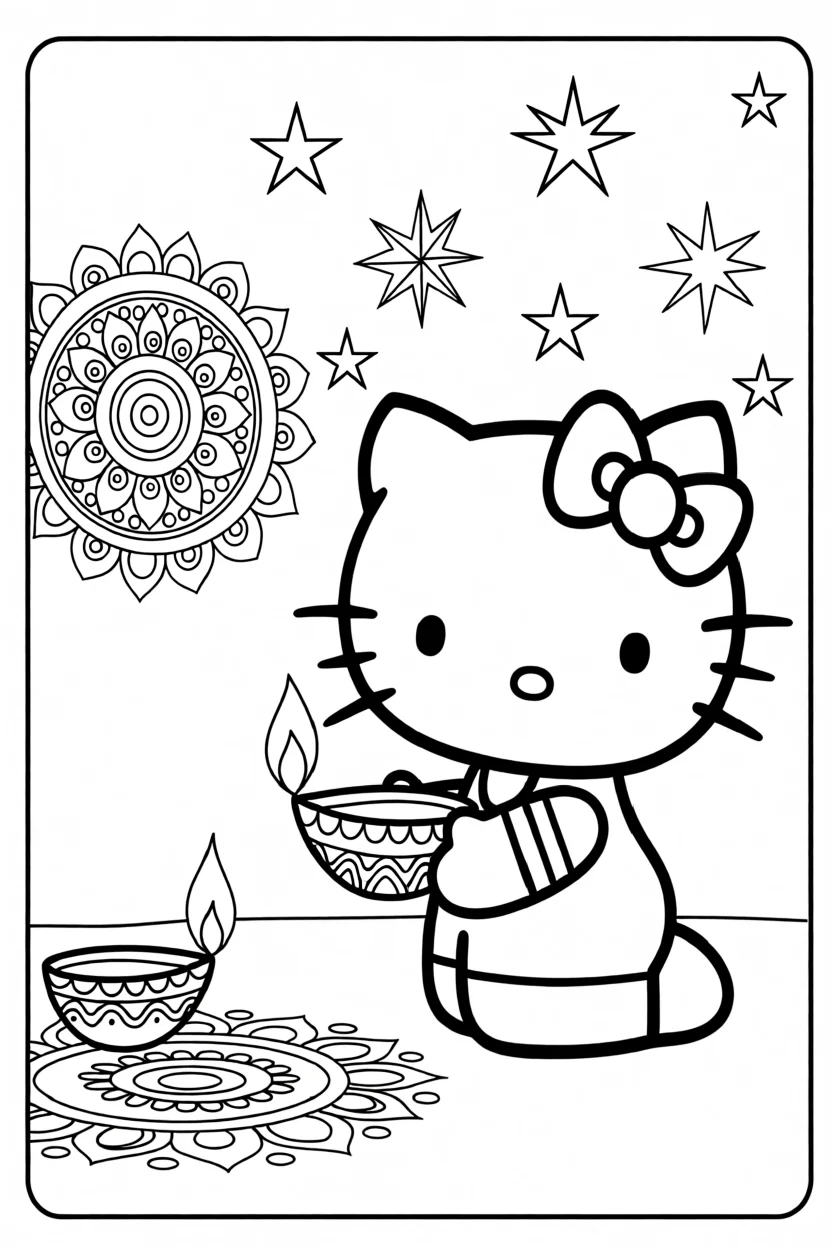 Desenho da Hello Kitty com Lu00e2mpadas Para Imprimir e Colorir