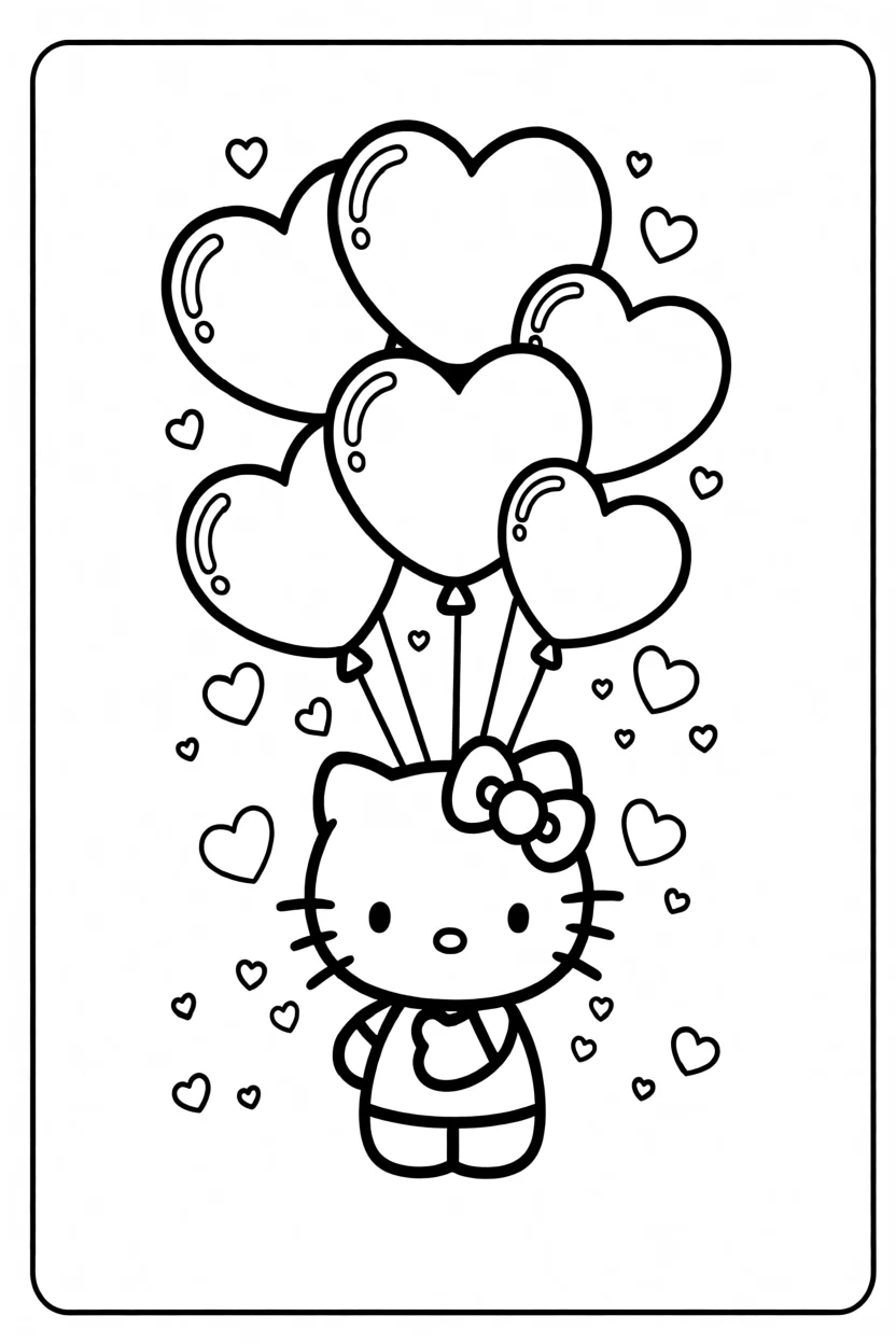 Desenho da Hello Kitty com Balu00f5es Para Imprimir e Colorir