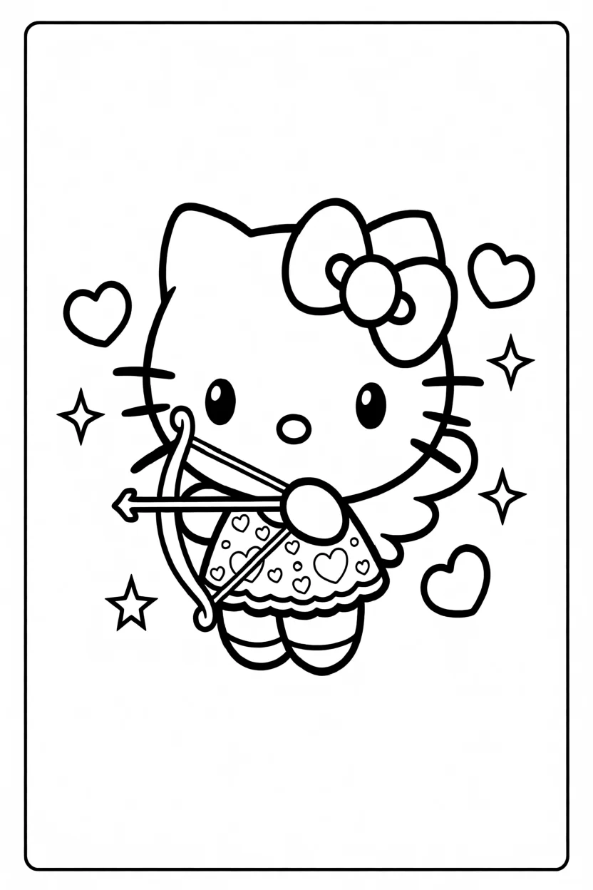 Desenho da Hello Kitty Cupido Para Imprimir e Colorir