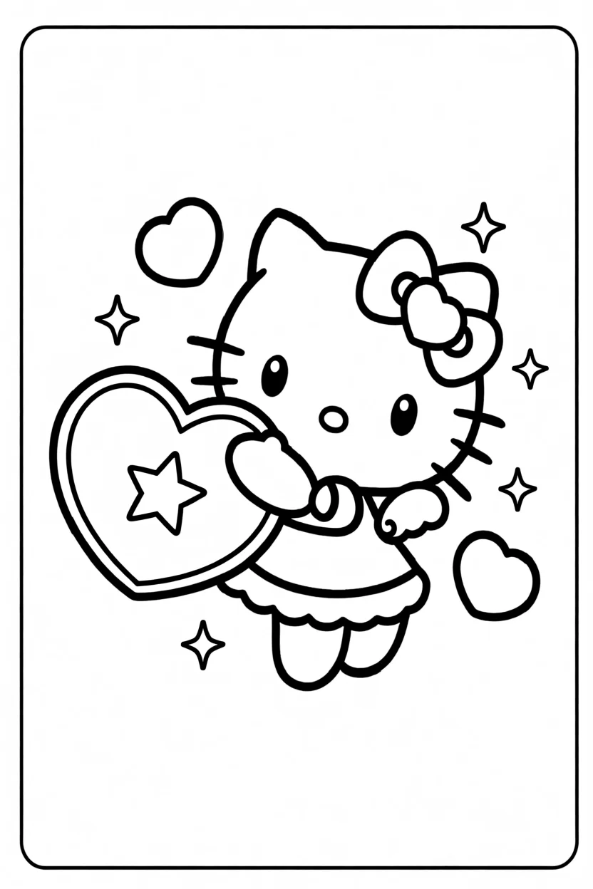 Desenho da Hello Kitty com Corau00e7u00e3o Para Imprimir e Colorir