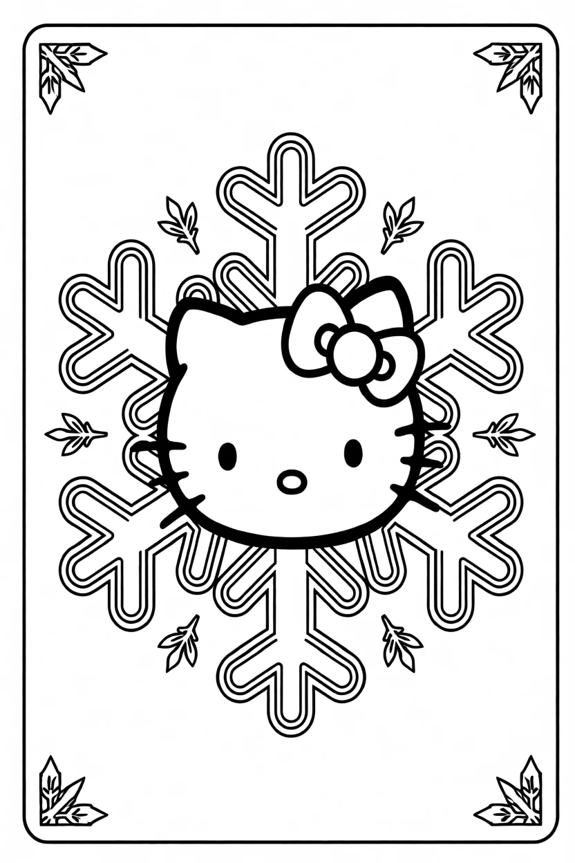 Desenho da Hello Kitty com Floco de Neve Para Imprimir e Colorir