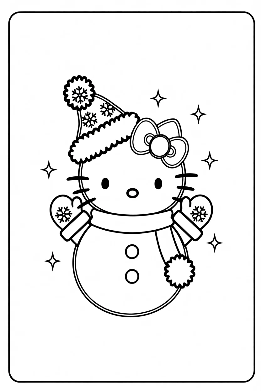 Desenho da Hello Kitty de Inverno Para Imprimir e Colorir