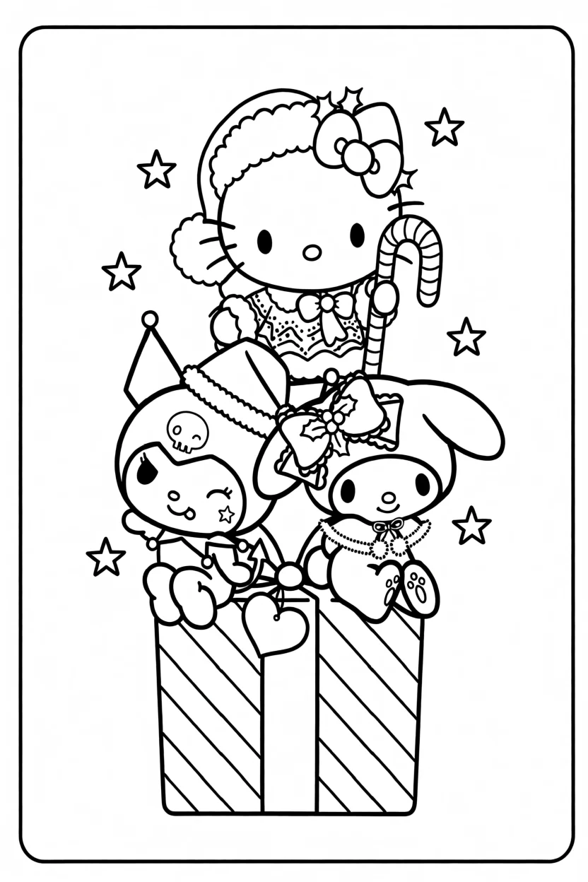 Desenho da Hello Kitty com My Melody Para Imprimir e Colorir
