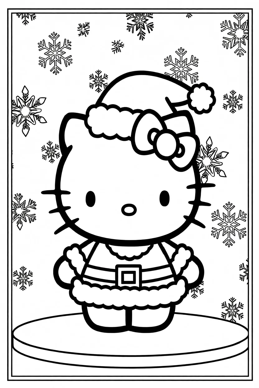 Desenho da Hello Kitty com Gorro de Natal Para Imprimir e Colorir