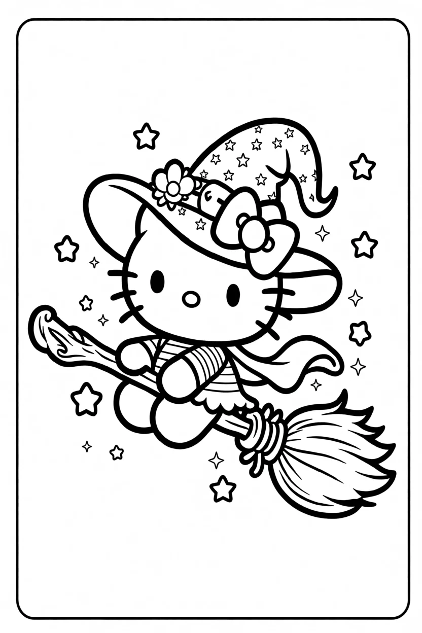 Desenho da Hello Kitty Bruxa Para Imprimir e Colorir