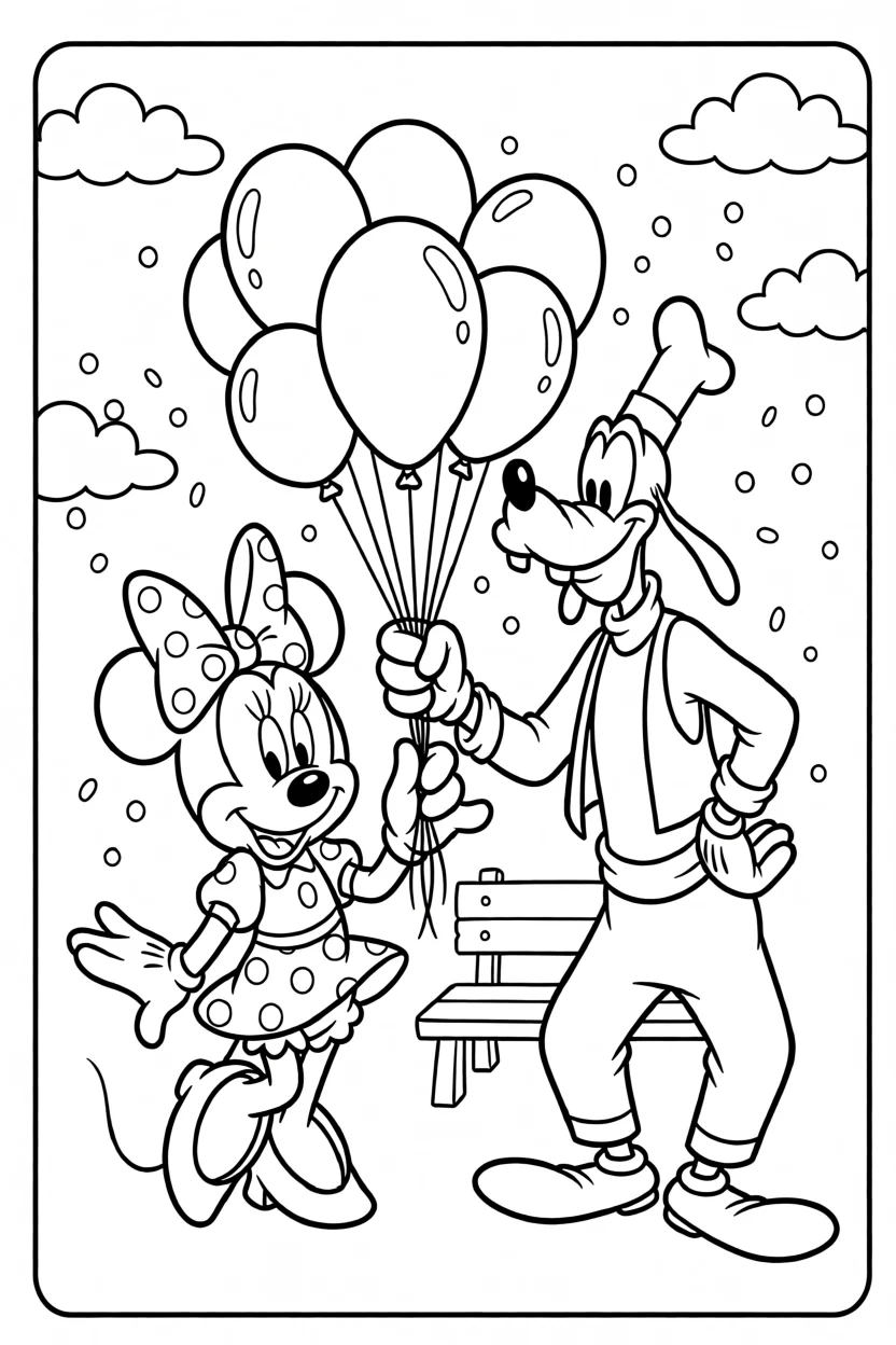 Desenho da Minnie com Pateta Para Imprimir e Colorir