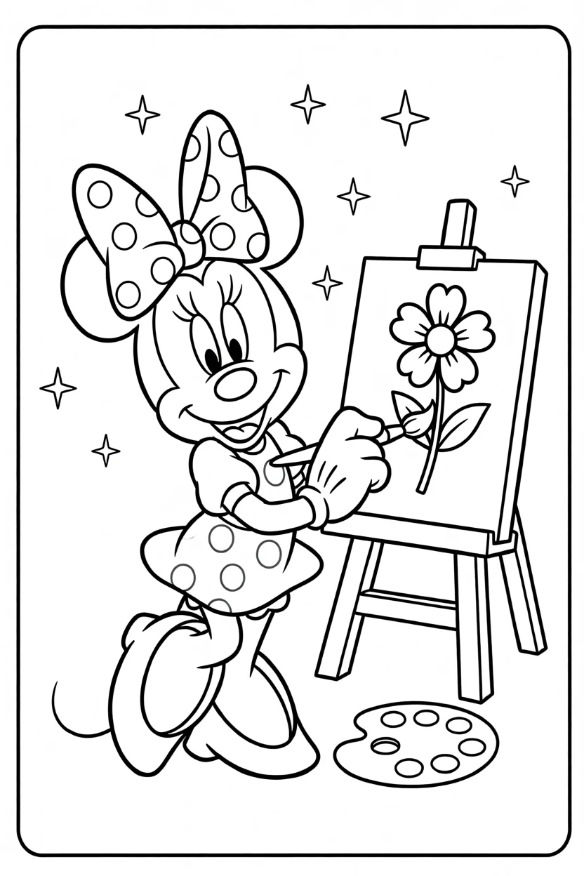 Desenho da Minnie Pintando Para Imprimir e Colorir