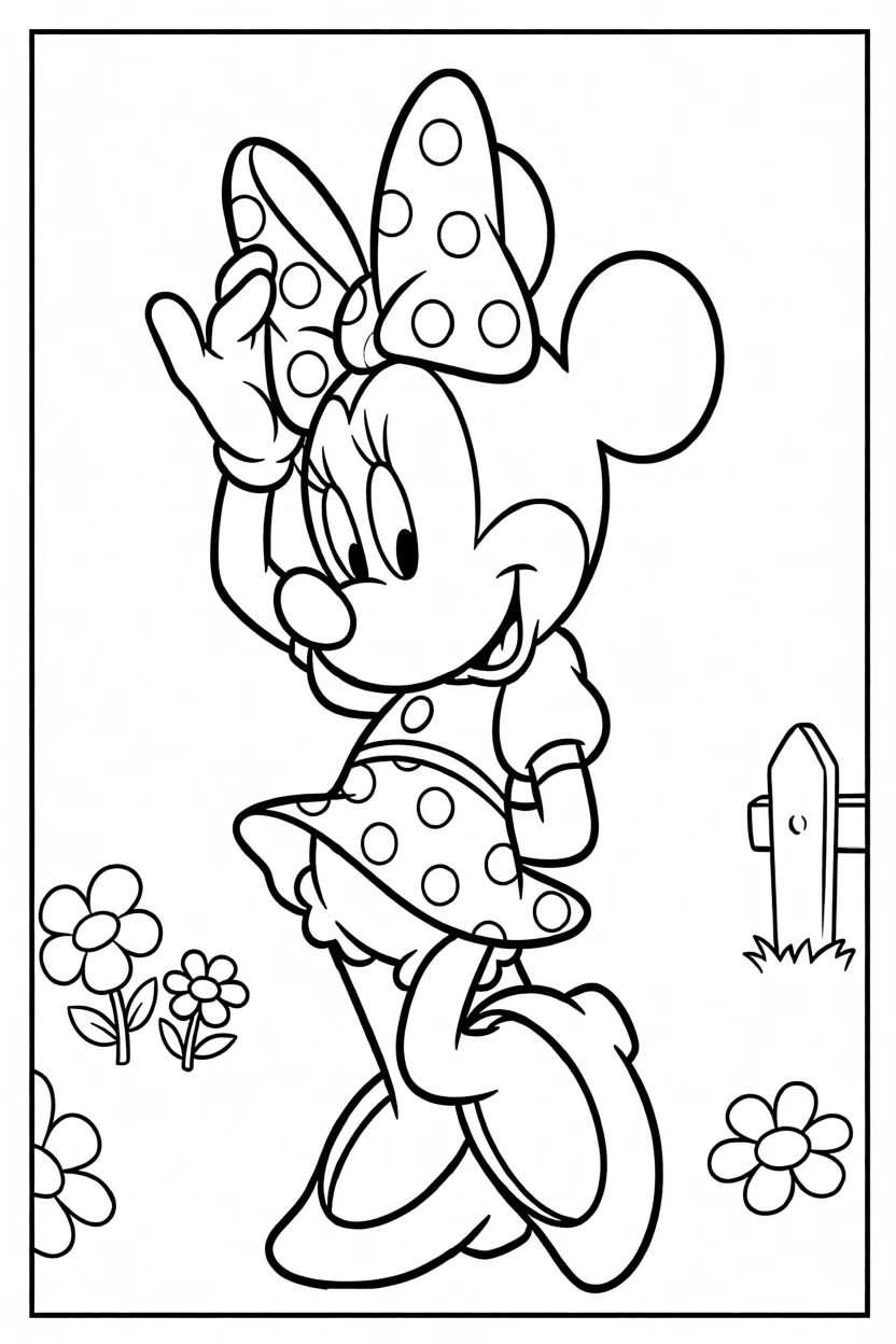 Desenho da Minnie com Flores Para Imprimir e Colorir